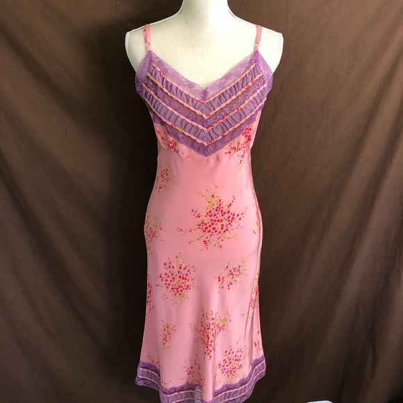 Betsey Johnson Dresses & Skirts - Bestey Johnson Silk Pink Floral Slip Dress Lace